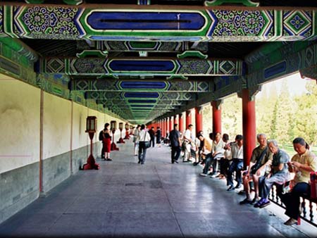 chinese sitting and watching at the temple of heaven